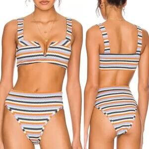 L*SPACE Lee Lee Frenchi Bikini Set In Striped Over The Moon Small New
